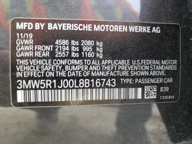 3MW5R1J00L8B16743 - 2020 BMW 330I GRAY photo 10