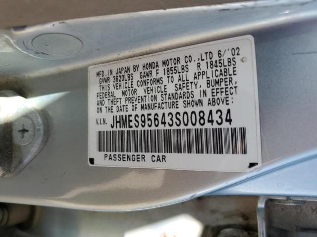 JHMES95643S008434 - 2003 HONDA CIVIC HYBR BLUE photo 10