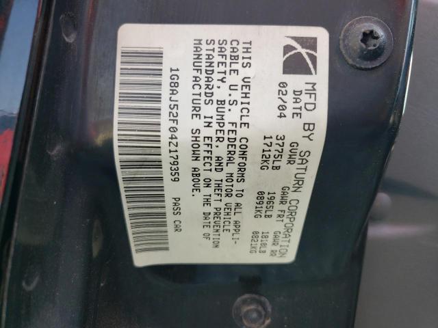 1G8AJ52F04Z179359 - 2004 SATURN ION LEVEL BLACK photo 10