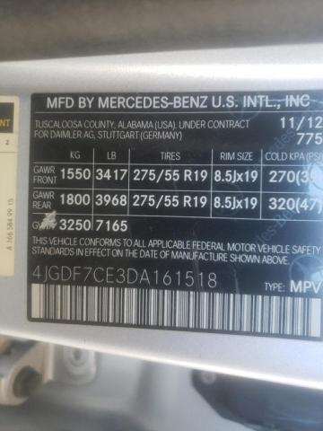 4JGDF7CE3DA161518 - 2013 MERCEDES-BENZ GL-CLASS SILVER photo 10