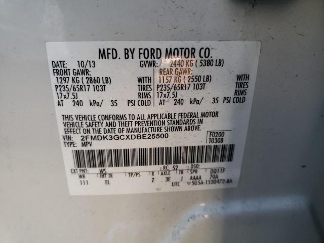 2FMDK3GCXDBE25500 - 2013 FORD EDGE SE WHITE photo 10