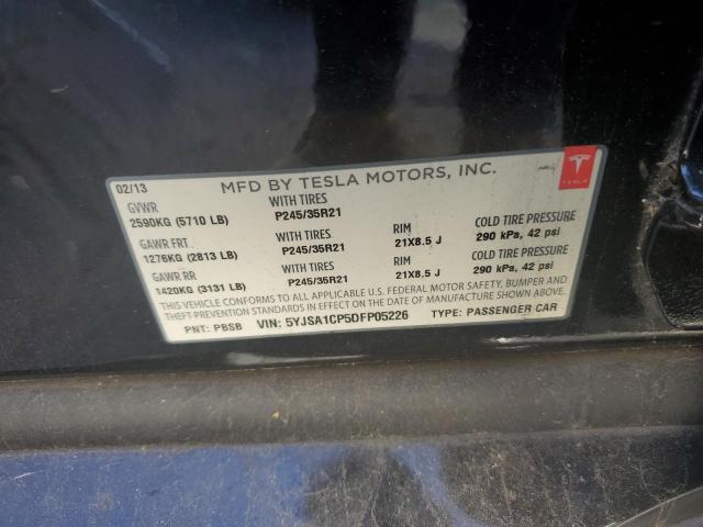 5YJSA1CP5DFP05226 - 2013 TESLA MODEL S Անհայտ - անընդունելի գույքագրման համար լուսանկար 10