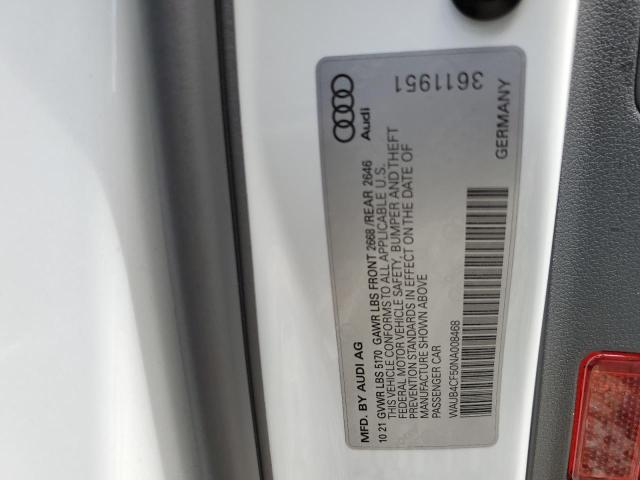 WAUB4CF50NA008468 - 2022 AUDI S5 PRESTIG WHITE photo 10