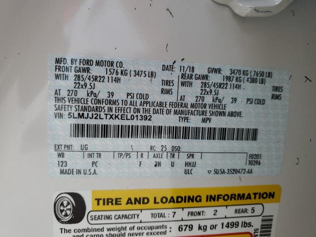 5LMJJ2LTXKEL01392 - 2019 LINCOLN NAVIGATOR 白色 照片 10