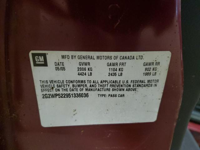 2G2WP522951336036 - 2005 PONTIAC GRAND PRIX მუქწითელი ფოტო 10