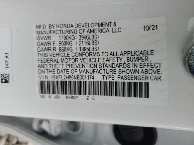 19XFL2H86NE001174 - 2022 HONDA CIVIC SPOR 白色 照片 10