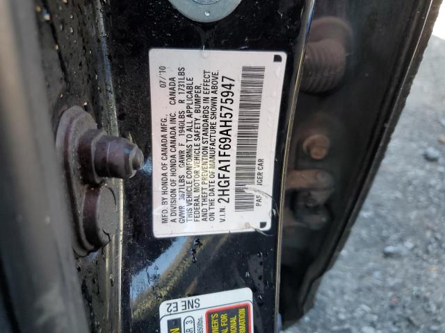 2HGFA1F69AH575947 - 2010 HONDA CIVIC LX-S Қара фото 10