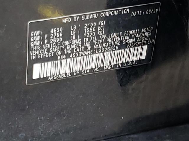 4S3BWAN61L3026538 - 2020 SUBARU LEGACY LIM BLACK photo 10