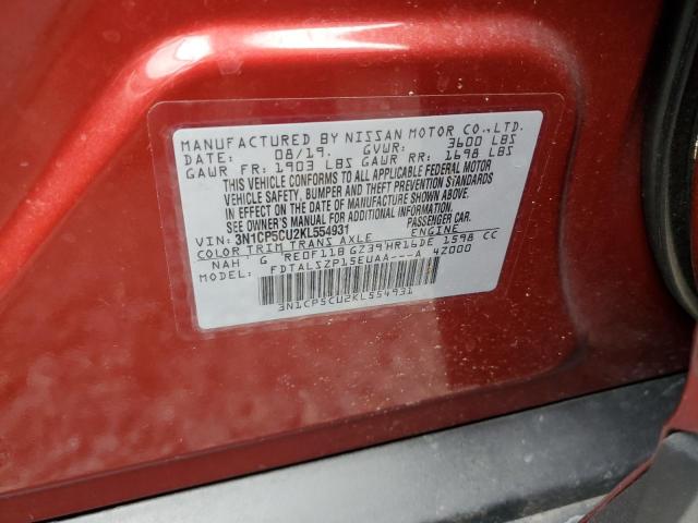 3N1CP5CU2KL554931 - 2019 NISSAN KICKS S RED photo 13