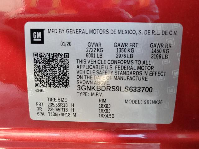 3GNKBDRS9LS633700 - 2020 CHEVROLET BLAZER 3LT RED photo 10