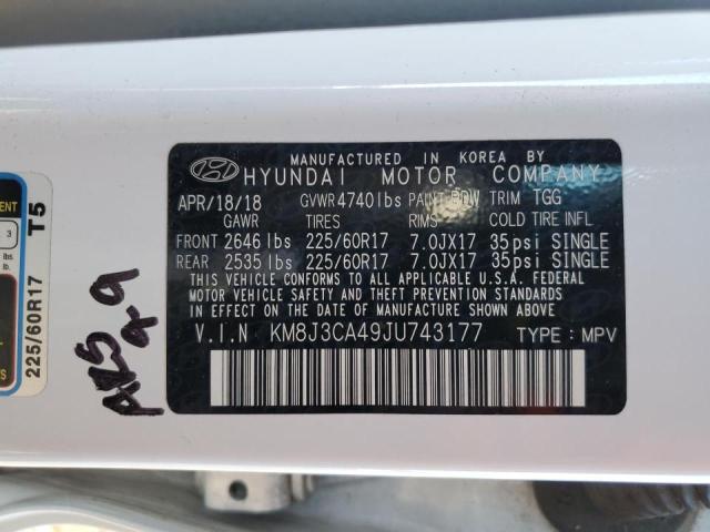 KM8J3CA49JU743177 - 2018 HYUNDAI TUCSON SEL WHITE photo 10