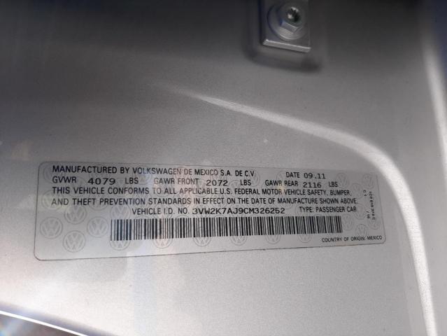 3VW2K7AJ9CM326252 - 2012 VOLKSWAGEN JETTA BASE 银色 照片 10