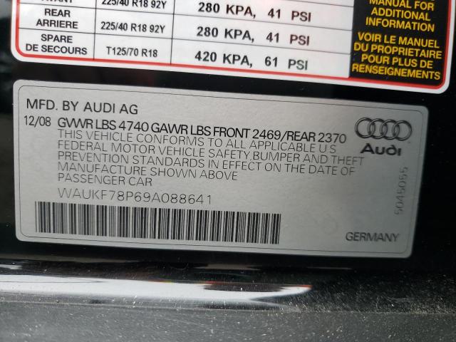 WAUKF78P69A088641 - 2009 AUDI A3 2.0T QU BLACK photo 10