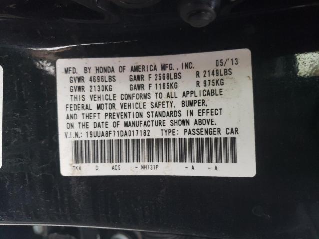 19UUA8F71DA017182 - 2013 ACURA TL ADVANCE BLACK photo 10