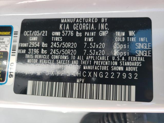 5XYP54HCXNG227932 - 2022 KIA TELLURIDE WHITE photo 10