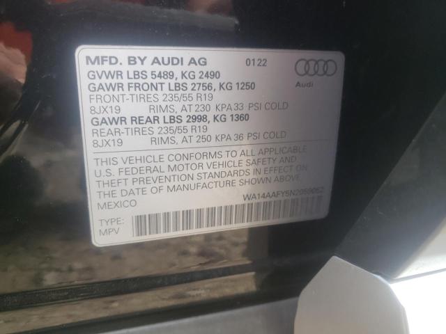 WA14AAFY5N2059052 - 2022 AUDI Q5 SPORTBA BLACK photo 10