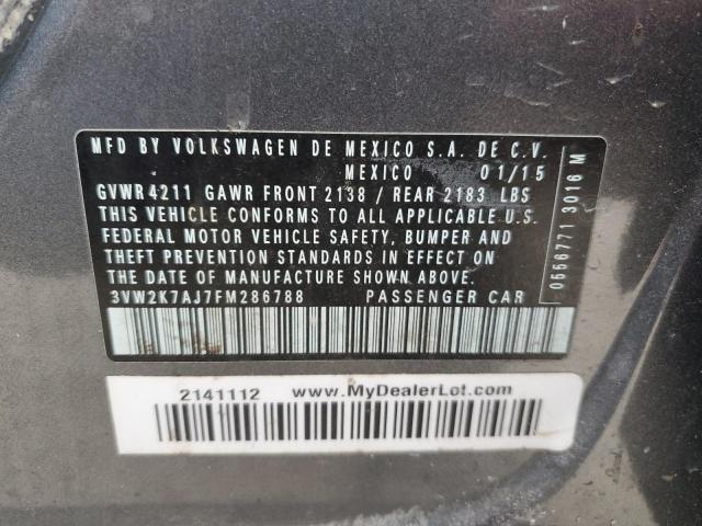 3VW2K7AJ7FM286788 - 2015 VOLKSWAGEN JETTA BASE 灰色 照片 10