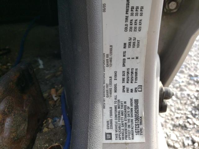 1GTCS136058288480 - 2005 GMC CANYON GRAY photo 10