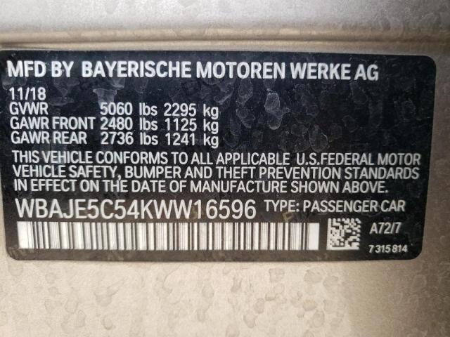 WBAJE5C54KWW16596 - 2019 BMW 540 I SILVER photo 10