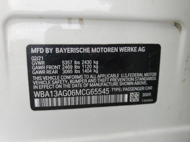 WBA13AG06MCG65545 - 2021 BMW 530E WHITE photo 10