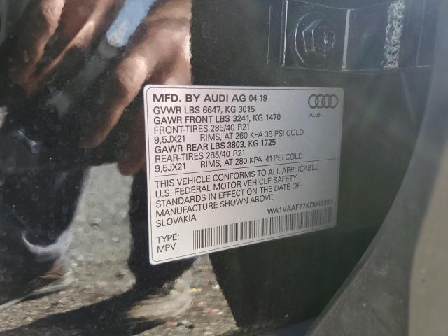 WA1VAAF77KD041261 - 2019 AUDI Q7 PRESTIG BLACK photo 10