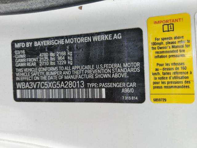 WBA3V7C5XG5A28013 - 2016 BMW 428 I SULE თეთრი ფოტო 10