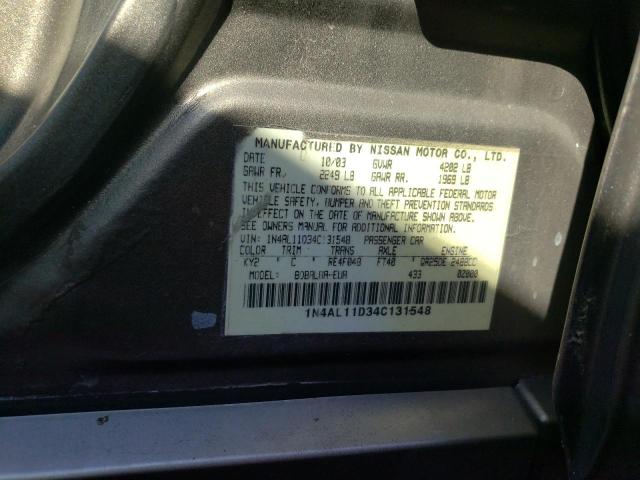 1N4AL11D34C131548 - 2004 NISSAN ALTIMA BAS GRAY photo 10