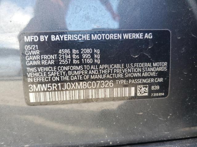 3MW5R1J0XM8C07326 - 2021 BMW 330I GRAY photo 12