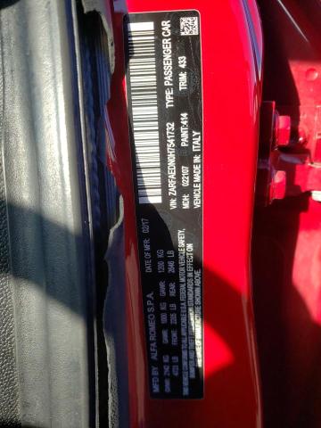 ZARFAEDN0H7541732 - 2017 ALFA ROMEO GIULIA Q4 წითელი ფოტო 10