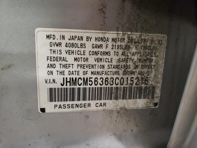 JHMCM56363C015216 - 2003 HONDA ACCORD LX SILVER photo 10