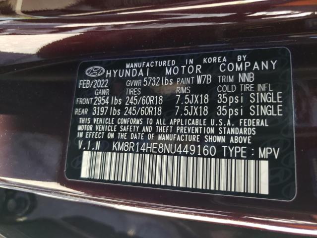 KM8R14HE8NU449160 - 2022 HYUNDAI PALISADE S BURGUNDY photo 10