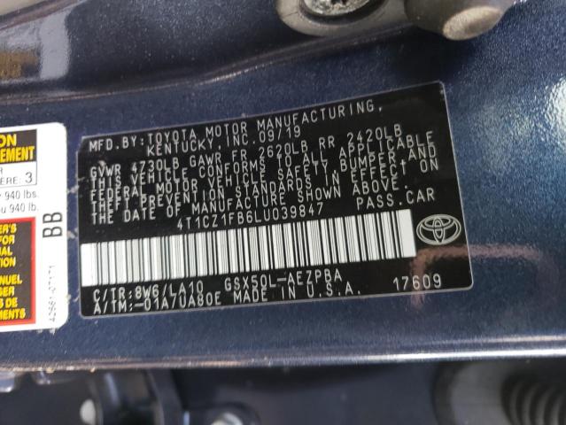 4T1CZ1FB6LU039847 - 2020 TOYOTA AVALON LIM BLUE photo 10