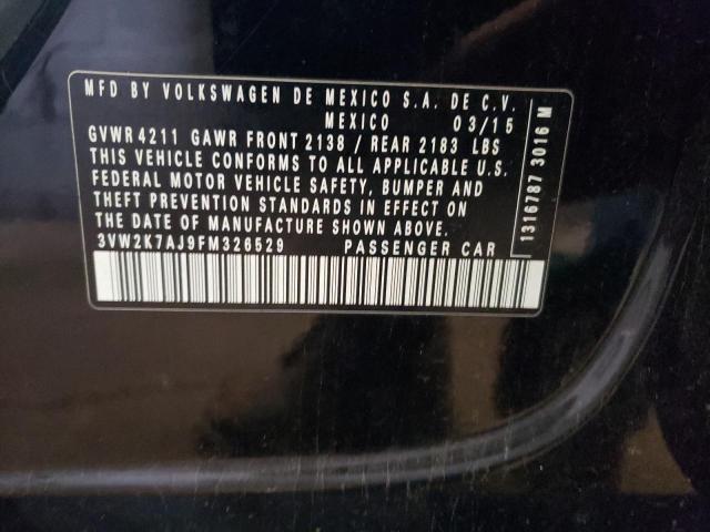 3VW2K7AJ9FM326529 - 2015 VOLKSWAGEN JETTA BASE BLACK photo 10