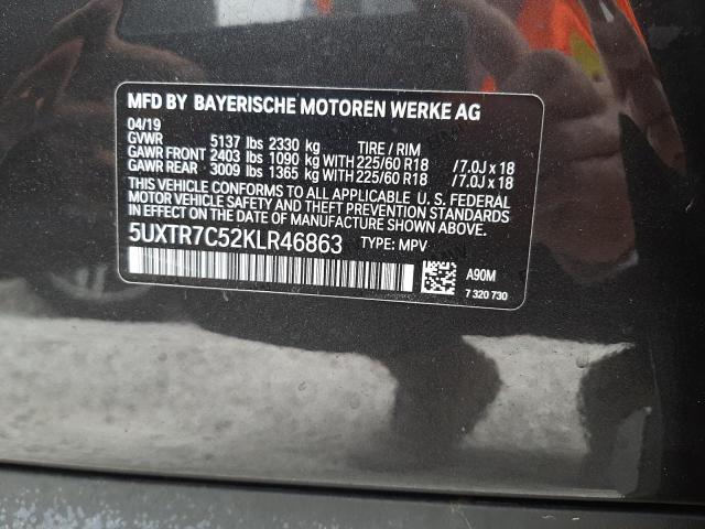 5UXTR7C52KLR46863 - 2019 BMW X3 SDRIVE3 BLACK photo 10