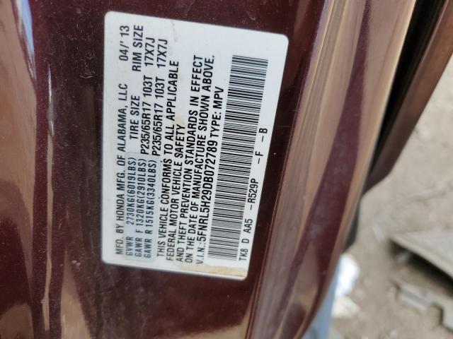 5FNRL5H29DB072789 - 2013 HONDA ODYSSEY LX BURGUNDY photo 10