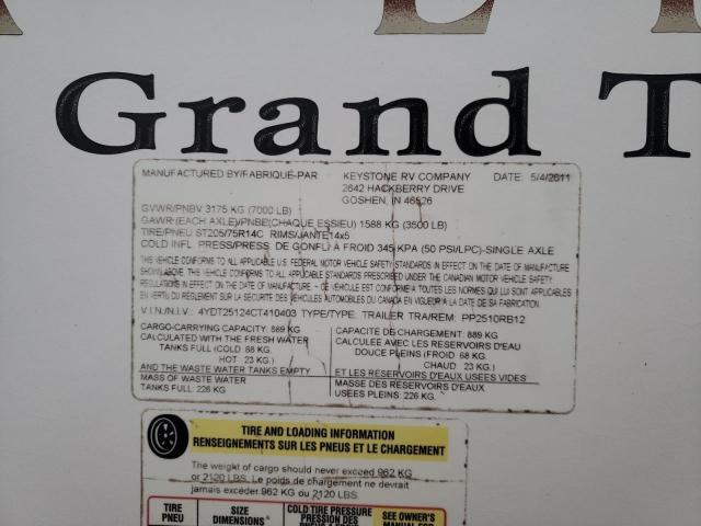 4YDT25124CT410403 - 2012 KEYSTONE PASSPORT WHITE photo 10