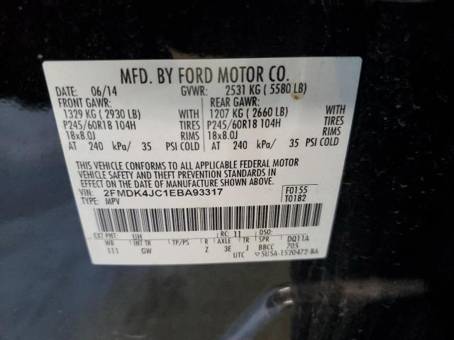 2FMDK4JC1EBA93317 - 2014 FORD EDGE SEL BLACK photo 10