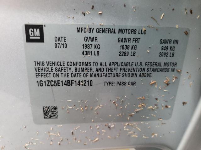 1G1ZC5E14BF141210 - 2011 CHEVROLET MALIBU 1LT 银色 照片 10