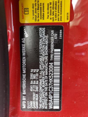 WBA4P1C37HK523084 - 2017 BMW 440I RED photo 10