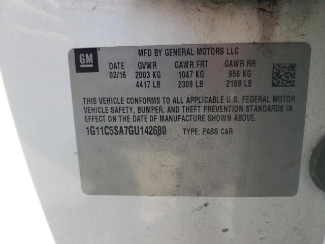 1G11C5SA7GU142680 - 2016 CHEVROLET MALIBU LIM თეთრი ფოტო 10