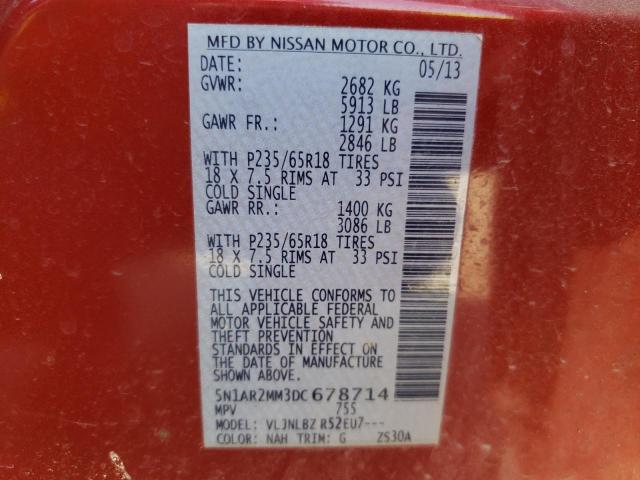 5N1AR2MM3DC678714 - 2013 NISSAN PATHFINDER RED photo 10