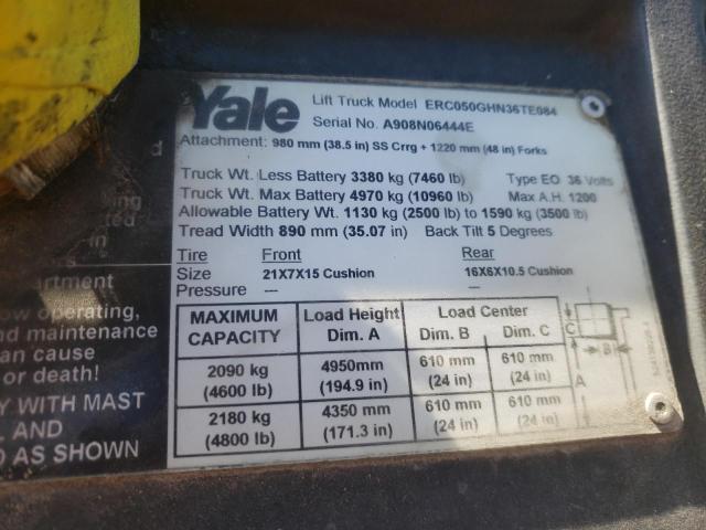 A908N06444E - 2007 YALE FORKLIFT YELLOW photo 10