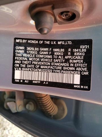 SHHFK7G47MU222322 - 2021 HONDA CIVIC SPOR GRAY photo 10