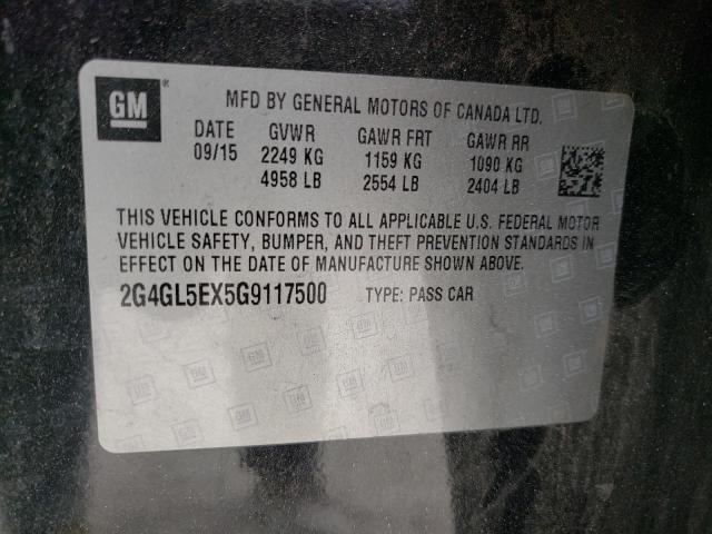 2G4GL5EX5G9117500 - 2016 BUICK REGAL BLACK photo 10