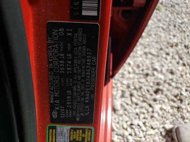 KNADE163486348917 - 2008 KIA RIO 5 SX RED photo 10