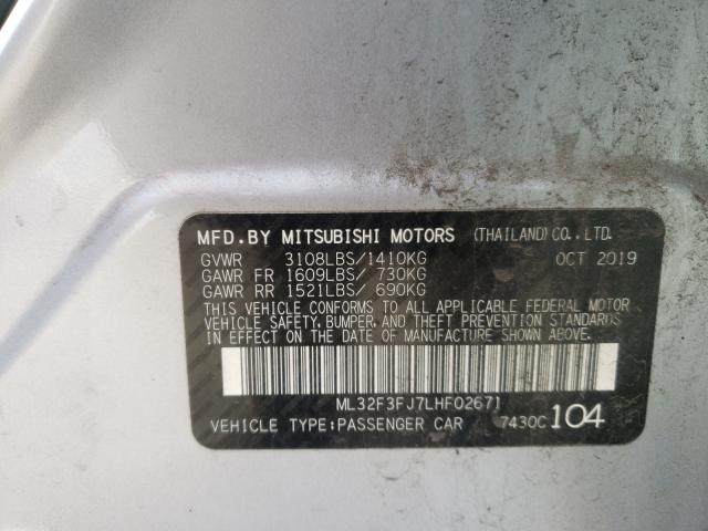 ML32F3FJ7LHF02671 - 2020 MITSUBISHI MIRAGE G4 SILVER photo 10