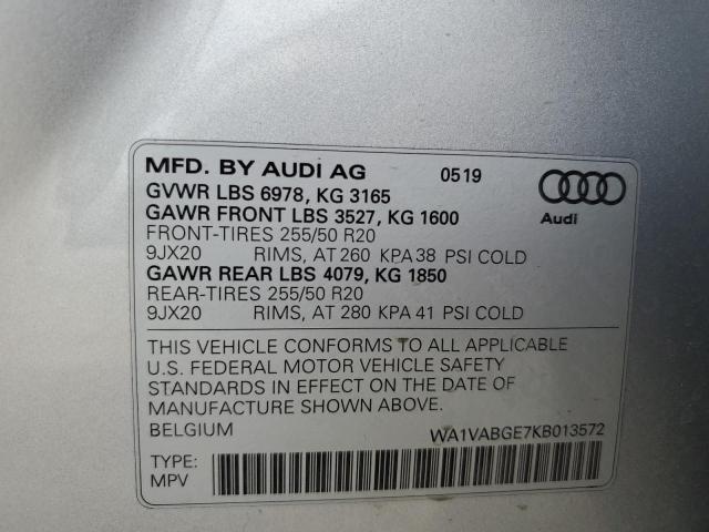 WA1VABGE7KB013572 - 2019 AUDI E-TRON PRE RED photo 10