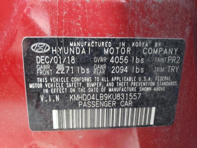 KMHD04LB9KU831557 - 2019 HYUNDAI ELANTRA SP RED photo 10