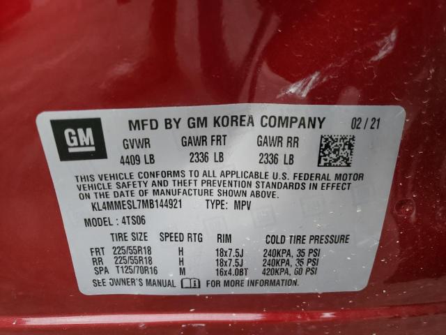 KL4MMESL7MB144921 - 2021 BUICK ENCORE GX BURGUNDY photo 10