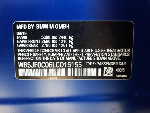 WBSJF0C06LCD15155 - 2020 BMW M5 BASE BLUE photo 10